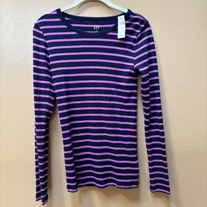 Gap Long Sleeve Favorite Tee Striped Blue/Pink XS NWT